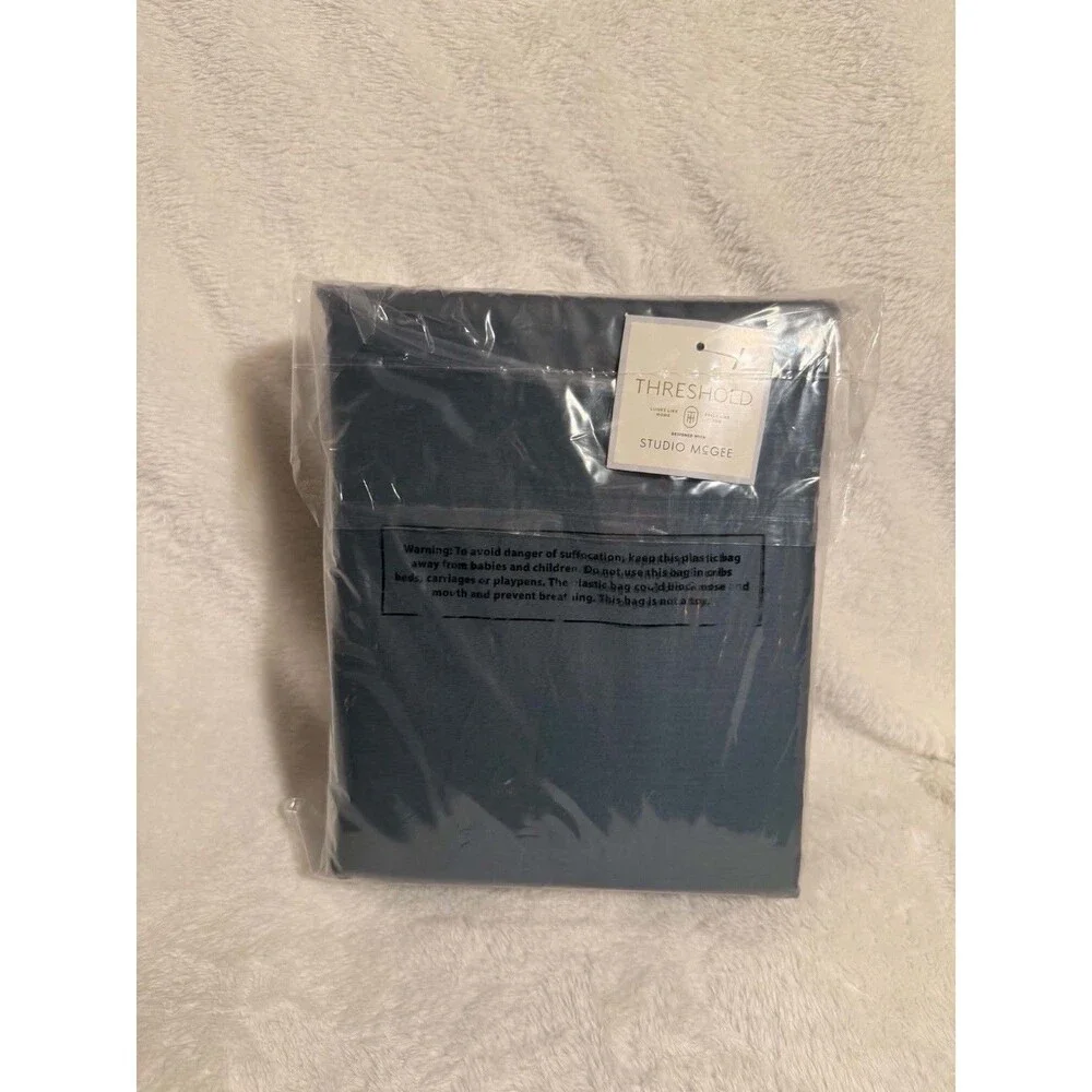Threshold Studio McGee Twin XL 300 TC Contrast Border Sheet Set Blue New